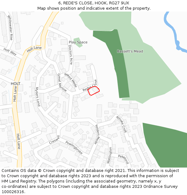 6, REDE'S CLOSE, HOOK, RG27 9UX: Location map and indicative extent of plot