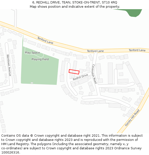 6, REDHILL DRIVE, TEAN, STOKE-ON-TRENT, ST10 4RQ: Location map and indicative extent of plot