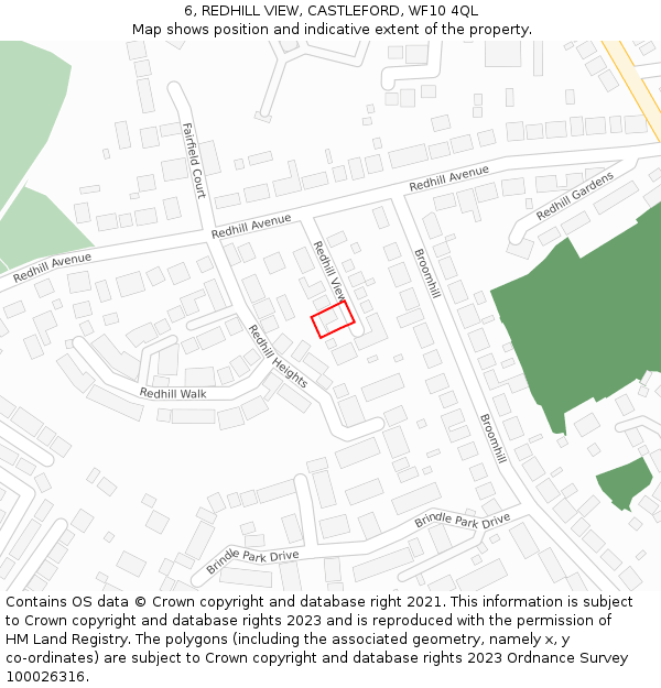 6, REDHILL VIEW, CASTLEFORD, WF10 4QL: Location map and indicative extent of plot