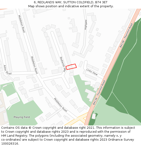 6, REDLANDS WAY, SUTTON COLDFIELD, B74 3ET: Location map and indicative extent of plot