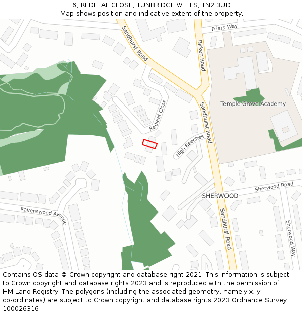 6, REDLEAF CLOSE, TUNBRIDGE WELLS, TN2 3UD: Location map and indicative extent of plot