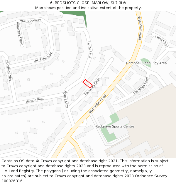 6, REDSHOTS CLOSE, MARLOW, SL7 3LW: Location map and indicative extent of plot