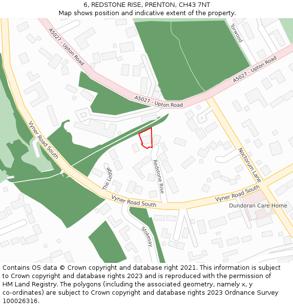6, REDSTONE RISE, PRENTON, CH43 7NT: Location map and indicative extent of plot