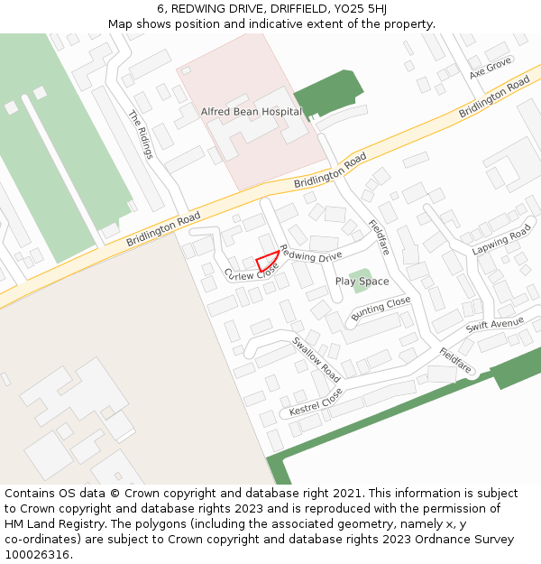 6, REDWING DRIVE, DRIFFIELD, YO25 5HJ: Location map and indicative extent of plot