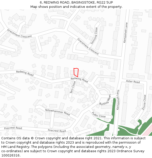 6, REDWING ROAD, BASINGSTOKE, RG22 5UP: Location map and indicative extent of plot