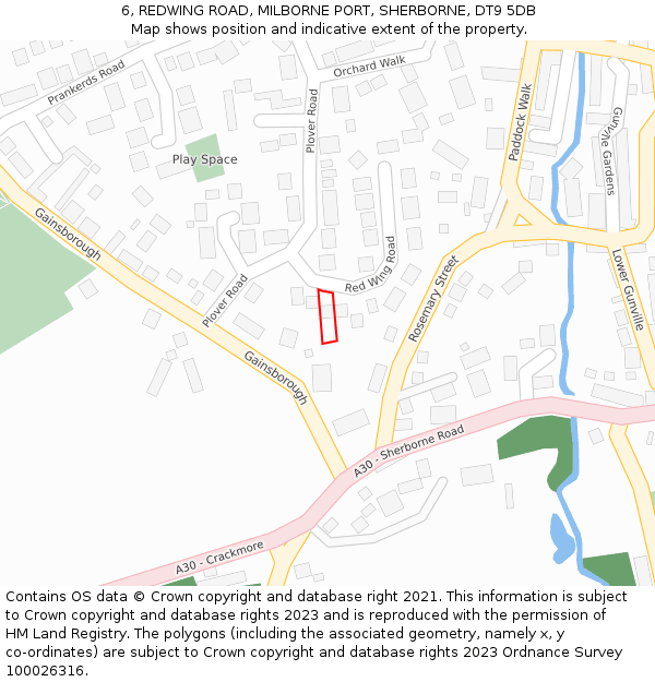 6, REDWING ROAD, MILBORNE PORT, SHERBORNE, DT9 5DB: Location map and indicative extent of plot
