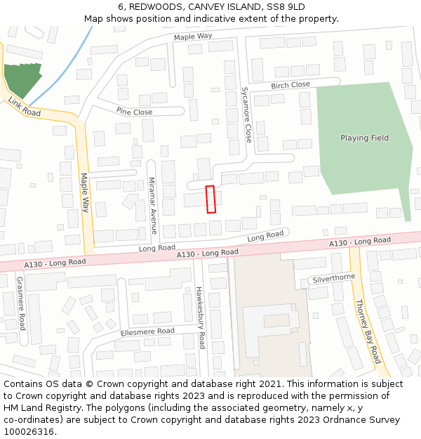 6, REDWOODS, CANVEY ISLAND, SS8 9LD: Location map and indicative extent of plot