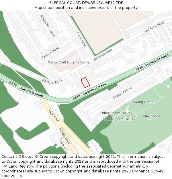 6, REGAL COURT, DEWSBURY, WF12 7DE: Location map and indicative extent of plot