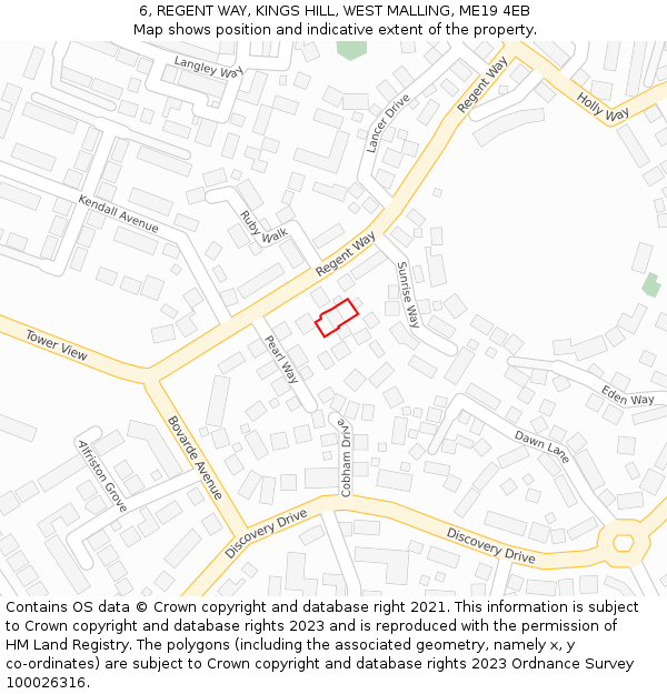 6, REGENT WAY, KINGS HILL, WEST MALLING, ME19 4EB: Location map and indicative extent of plot