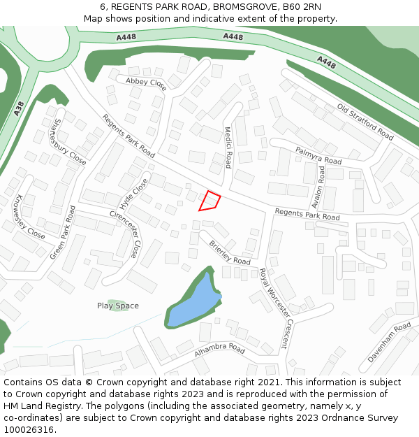 6, REGENTS PARK ROAD, BROMSGROVE, B60 2RN: Location map and indicative extent of plot