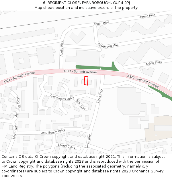 6, REGIMENT CLOSE, FARNBOROUGH, GU14 0PJ: Location map and indicative extent of plot