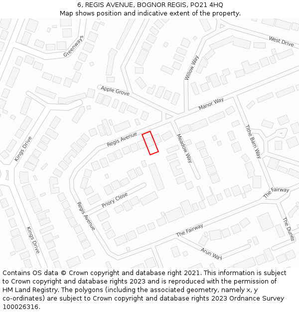 6, REGIS AVENUE, BOGNOR REGIS, PO21 4HQ: Location map and indicative extent of plot