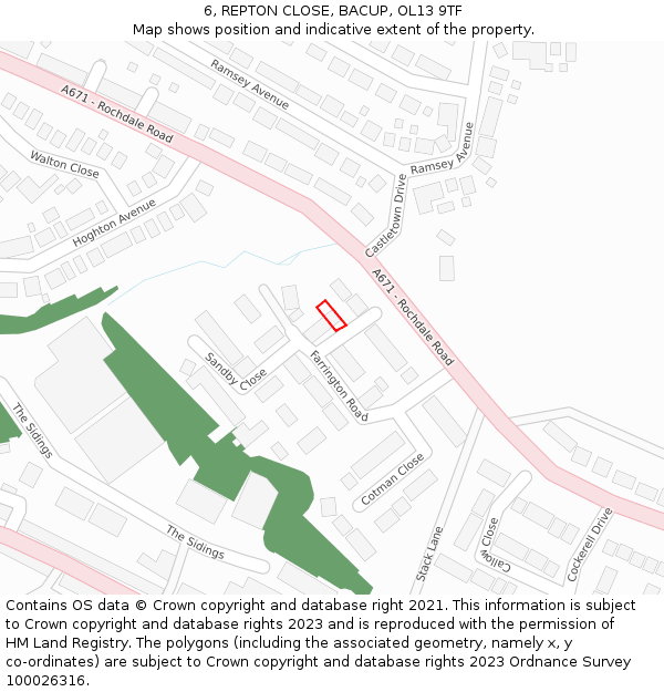 6, REPTON CLOSE, BACUP, OL13 9TF: Location map and indicative extent of plot