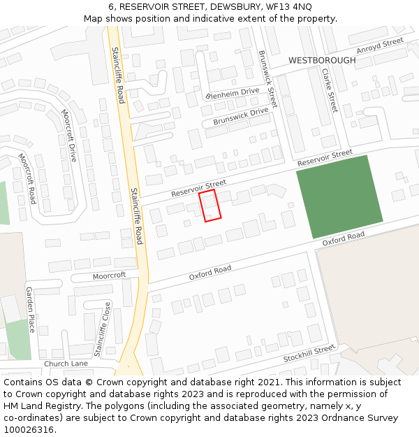 6, RESERVOIR STREET, DEWSBURY, WF13 4NQ: Location map and indicative extent of plot