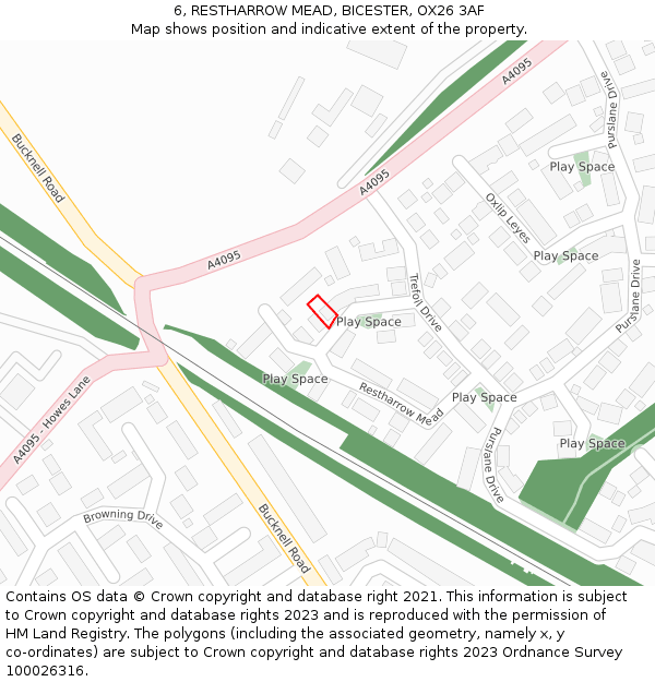 6, RESTHARROW MEAD, BICESTER, OX26 3AF: Location map and indicative extent of plot