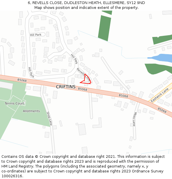 6, REVELLS CLOSE, DUDLESTON HEATH, ELLESMERE, SY12 9ND: Location map and indicative extent of plot