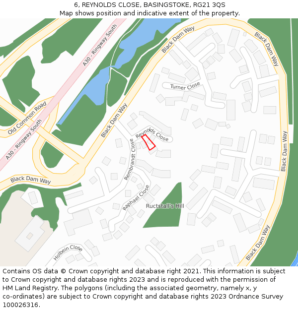 6, REYNOLDS CLOSE, BASINGSTOKE, RG21 3QS: Location map and indicative extent of plot