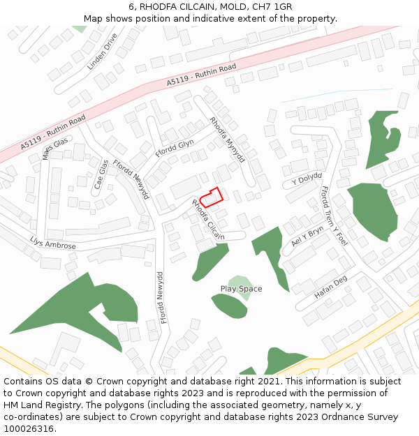 6, RHODFA CILCAIN, MOLD, CH7 1GR: Location map and indicative extent of plot