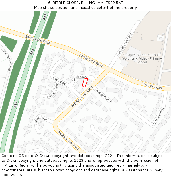 6, RIBBLE CLOSE, BILLINGHAM, TS22 5NT: Location map and indicative extent of plot