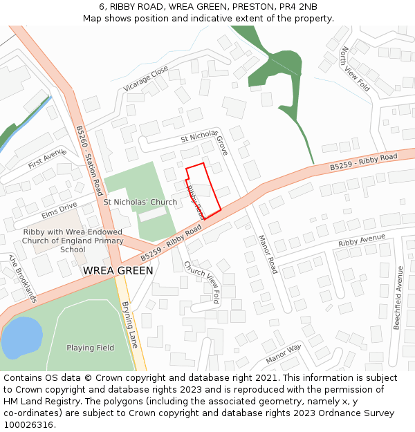 6, RIBBY ROAD, WREA GREEN, PRESTON, PR4 2NB: Location map and indicative extent of plot