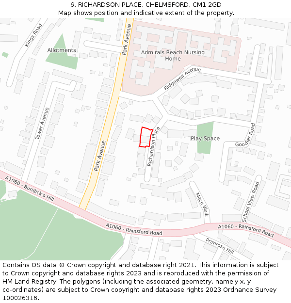 6, RICHARDSON PLACE, CHELMSFORD, CM1 2GD: Location map and indicative extent of plot