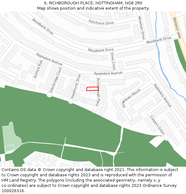 6, RICHBOROUGH PLACE, NOTTINGHAM, NG8 2RX: Location map and indicative extent of plot