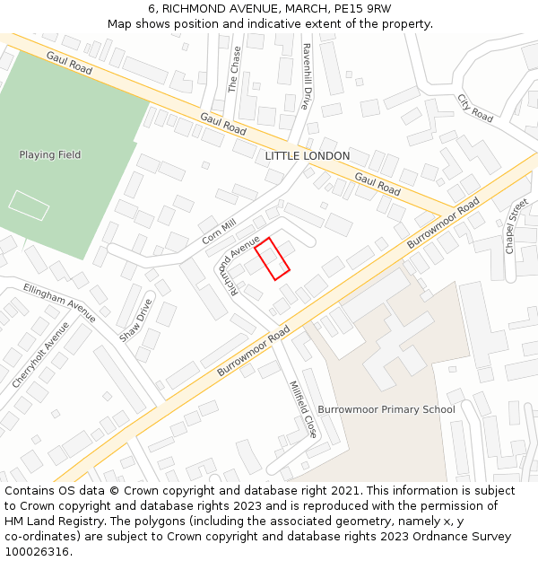 6, RICHMOND AVENUE, MARCH, PE15 9RW: Location map and indicative extent of plot