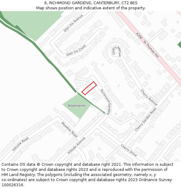 6, RICHMOND GARDENS, CANTERBURY, CT2 8ES: Location map and indicative extent of plot