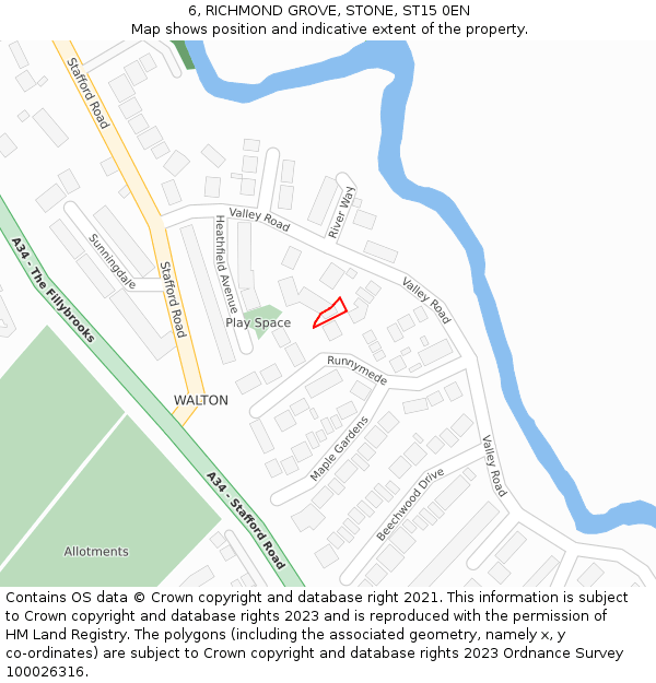 6, RICHMOND GROVE, STONE, ST15 0EN: Location map and indicative extent of plot