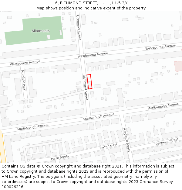 6, RICHMOND STREET, HULL, HU5 3JY: Location map and indicative extent of plot