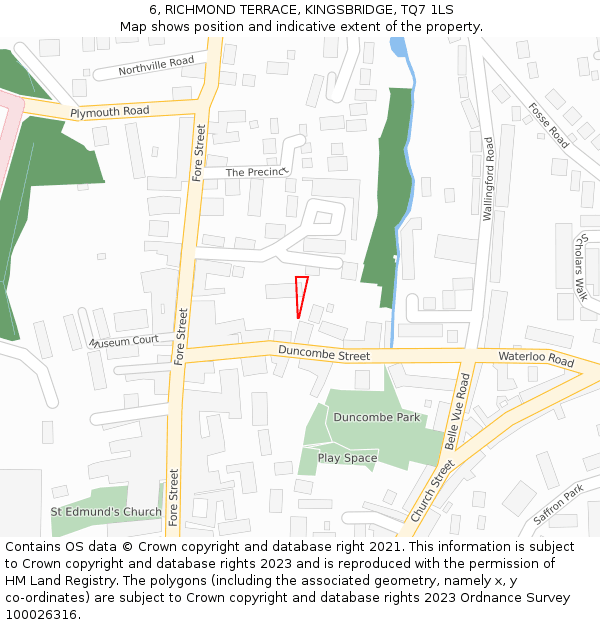 6, RICHMOND TERRACE, KINGSBRIDGE, TQ7 1LS: Location map and indicative extent of plot