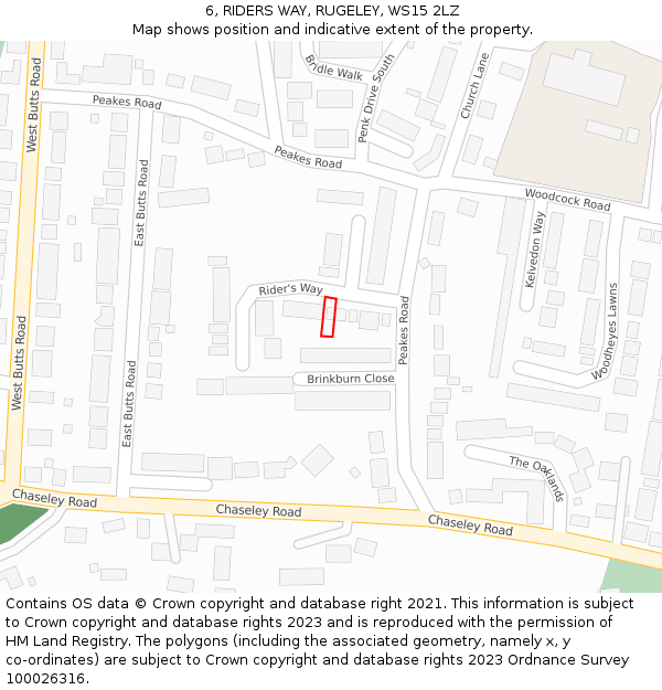 6, RIDERS WAY, RUGELEY, WS15 2LZ: Location map and indicative extent of plot