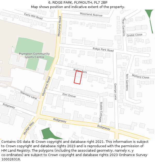6, RIDGE PARK, PLYMOUTH, PL7 2BP: Location map and indicative extent of plot
