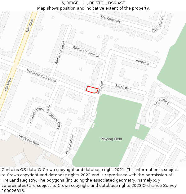 6, RIDGEHILL, BRISTOL, BS9 4SB: Location map and indicative extent of plot
