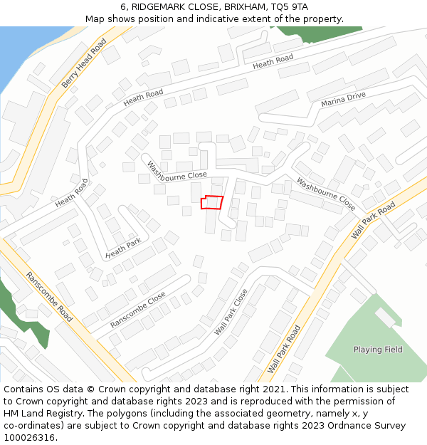 6, RIDGEMARK CLOSE, BRIXHAM, TQ5 9TA: Location map and indicative extent of plot