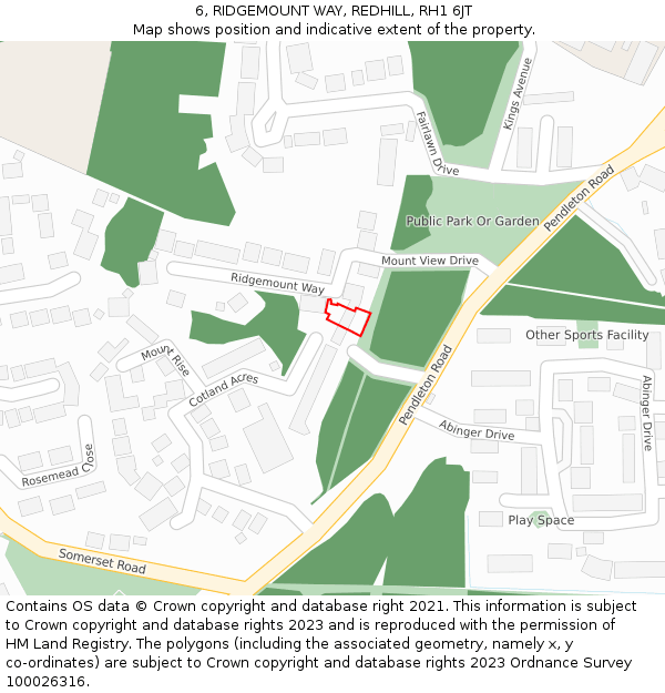 6, RIDGEMOUNT WAY, REDHILL, RH1 6JT: Location map and indicative extent of plot