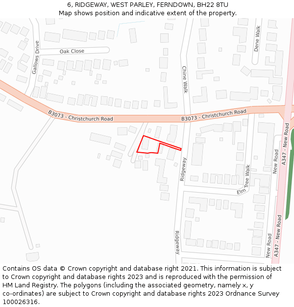 6, RIDGEWAY, WEST PARLEY, FERNDOWN, BH22 8TU: Location map and indicative extent of plot