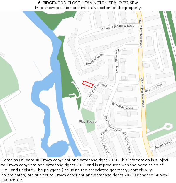 6, RIDGEWOOD CLOSE, LEAMINGTON SPA, CV32 6BW: Location map and indicative extent of plot
