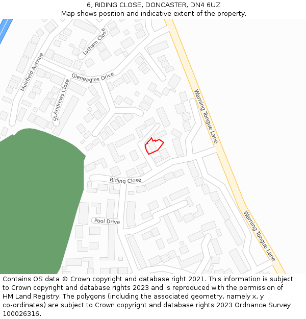 6, RIDING CLOSE, DONCASTER, DN4 6UZ: Location map and indicative extent of plot