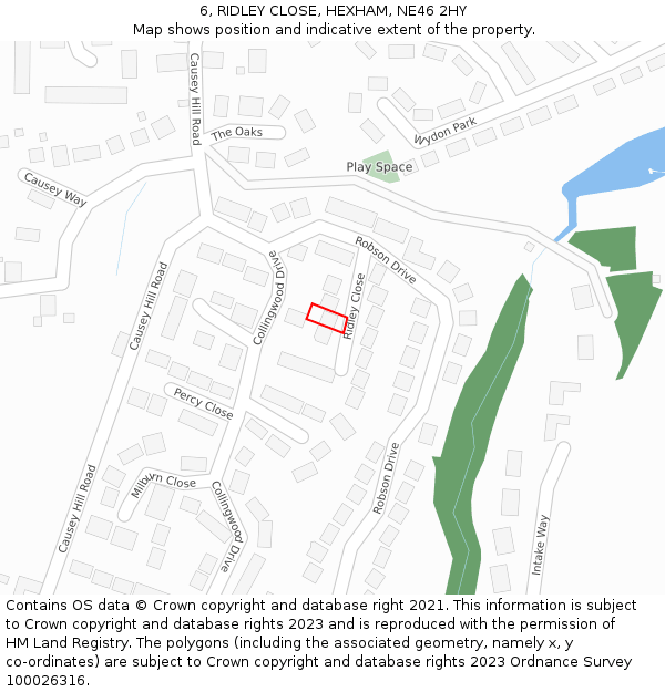 6, RIDLEY CLOSE, HEXHAM, NE46 2HY: Location map and indicative extent of plot