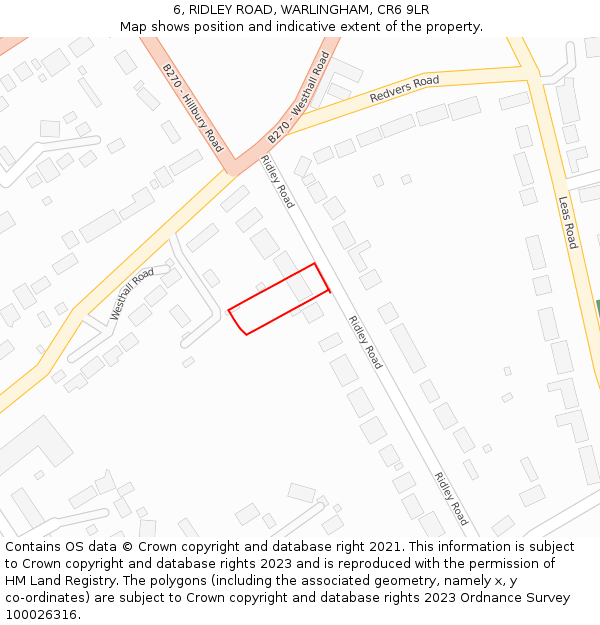 6, RIDLEY ROAD, WARLINGHAM, CR6 9LR: Location map and indicative extent of plot