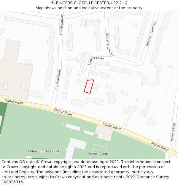 6, RINGERS CLOSE, LEICESTER, LE2 2HQ: Location map and indicative extent of plot