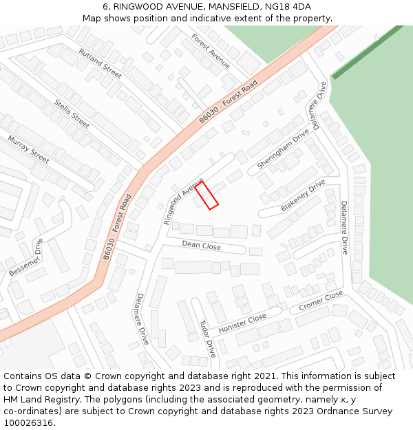 6, RINGWOOD AVENUE, MANSFIELD, NG18 4DA: Location map and indicative extent of plot