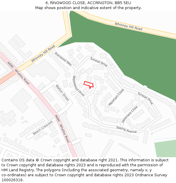 6, RINGWOOD CLOSE, ACCRINGTON, BB5 5EU: Location map and indicative extent of plot