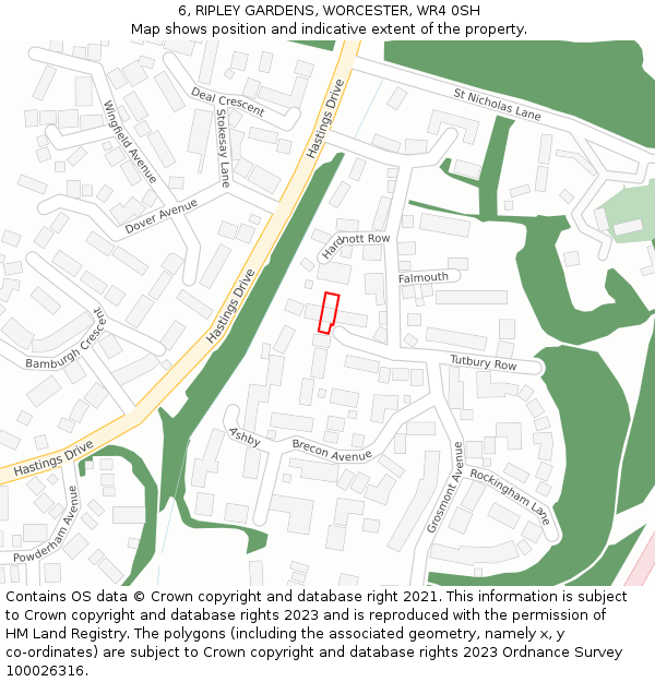 6, RIPLEY GARDENS, WORCESTER, WR4 0SH: Location map and indicative extent of plot