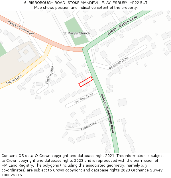 6, RISBOROUGH ROAD, STOKE MANDEVILLE, AYLESBURY, HP22 5UT: Location map and indicative extent of plot