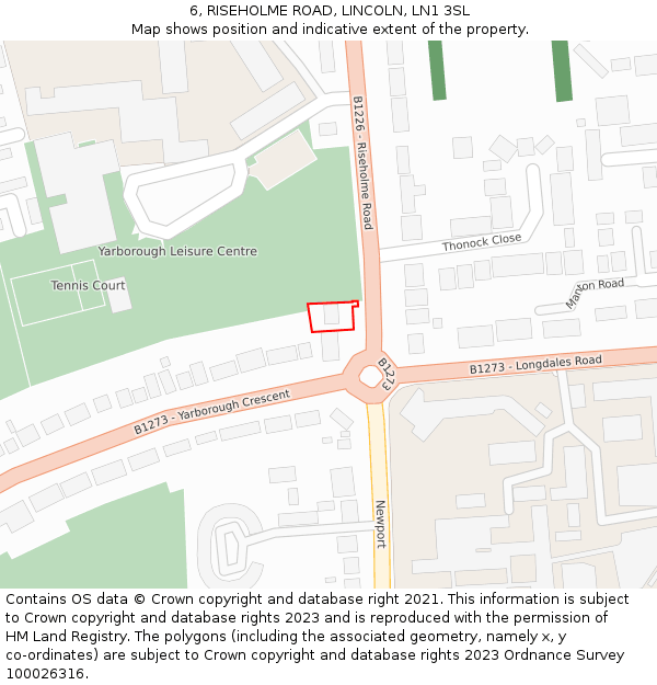 6, RISEHOLME ROAD, LINCOLN, LN1 3SL: Location map and indicative extent of plot