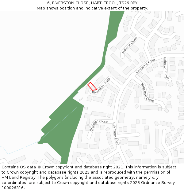 6, RIVERSTON CLOSE, HARTLEPOOL, TS26 0PY: Location map and indicative extent of plot