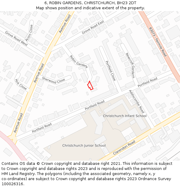 6, ROBIN GARDENS, CHRISTCHURCH, BH23 2DT: Location map and indicative extent of plot