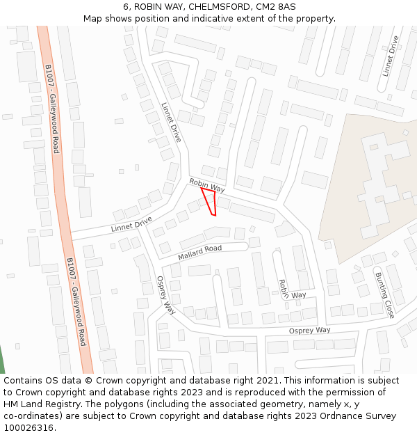 6, ROBIN WAY, CHELMSFORD, CM2 8AS: Location map and indicative extent of plot